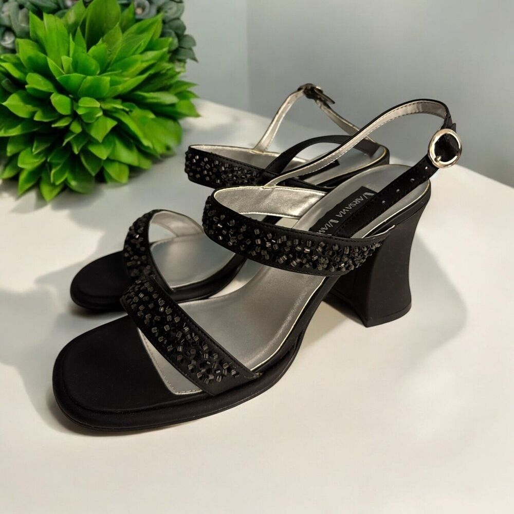 Varsavia Viamara Women’s Dressy Black Sandals With Sequins Women’s Size‎ 8M